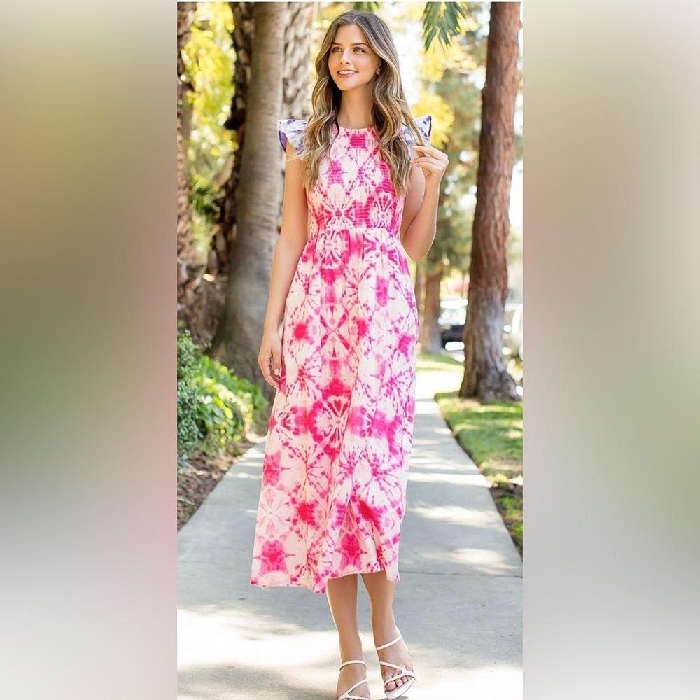THML smocked tie dye dress